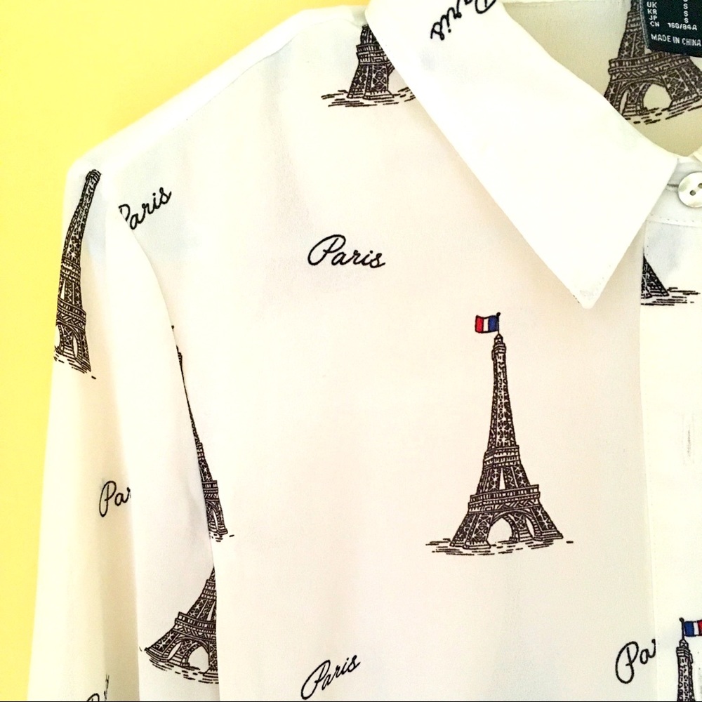 Forever 21 Eiffel Tower Sheer Button-Up Blouse